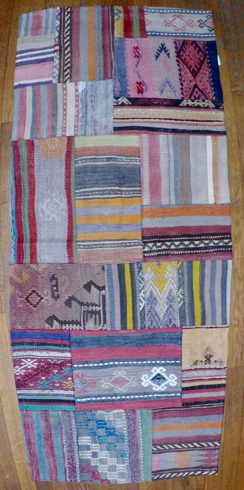 Vintage Wool on Wool Patchwork Kilim 2’ X 5’