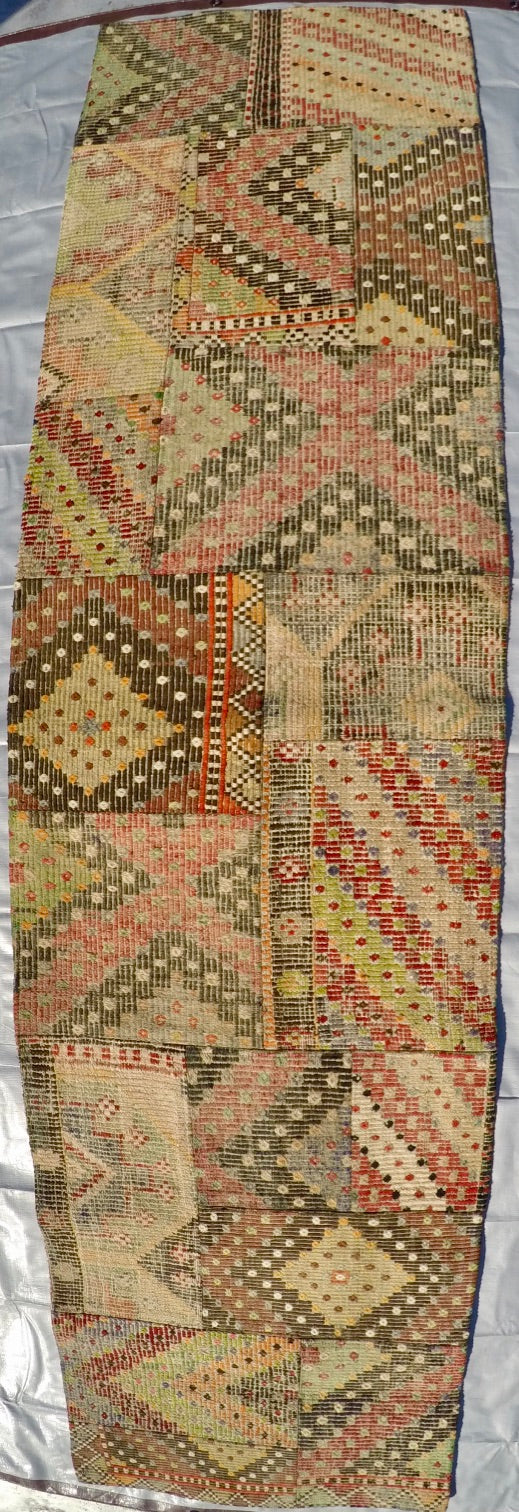 Vintage Wool on Wool Patchwork Kilim 2’5” X 9’8”