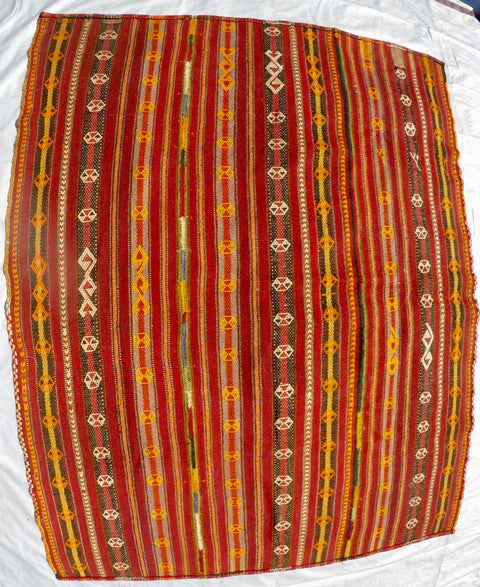 Vintage Wool on Wool Savak Cicim Kilim 5’2 X 6’4”