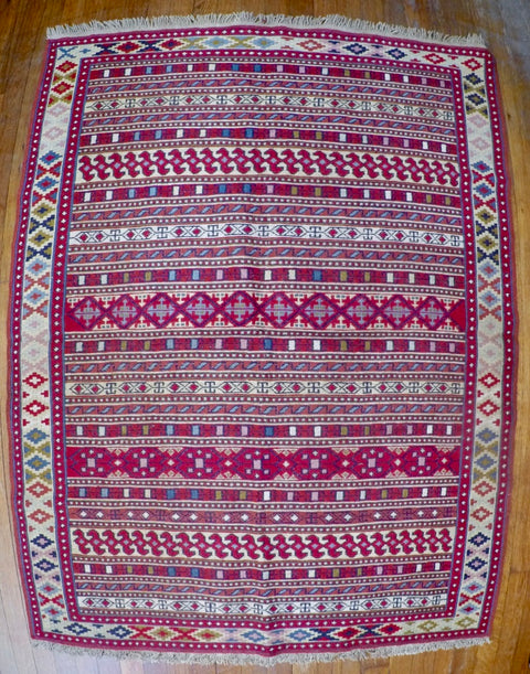 New Wool on Cotton Rahra Soumak 3’8” X 4’10”