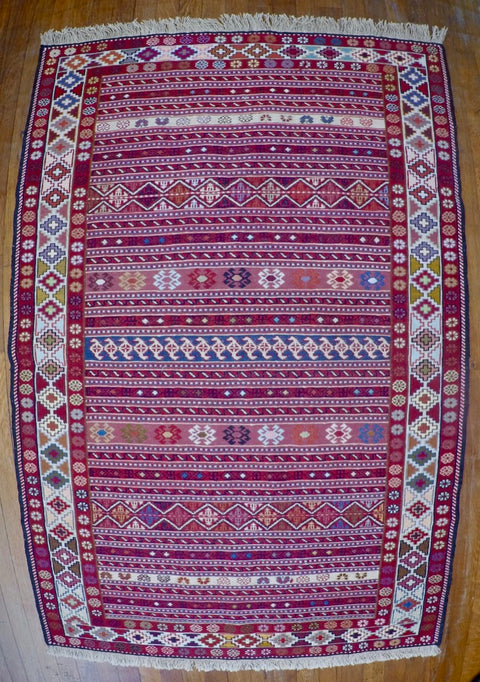 New Wool on Cotton Rahra Soumak 3’4” X 5’2”