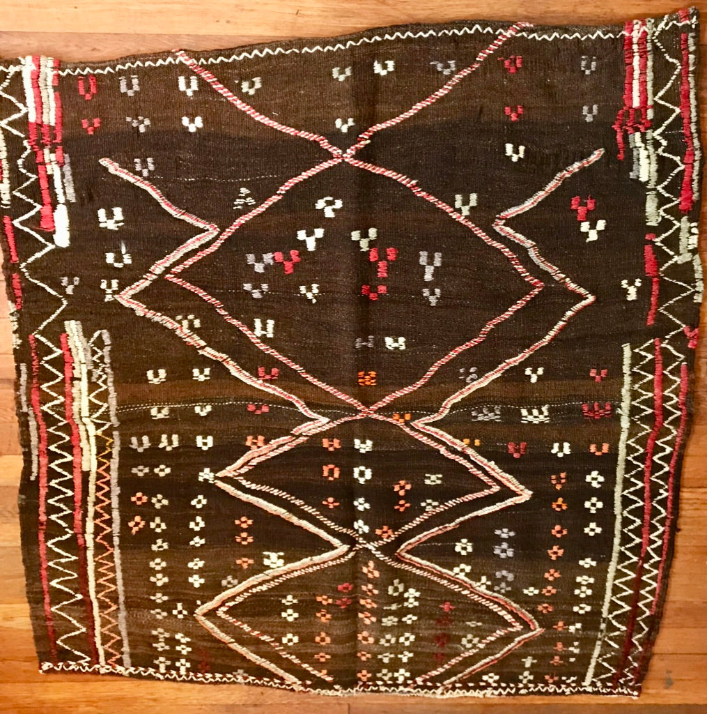 Vintage Wool on Wool Nomad Sofra Kilim 3’7” X 3’9”