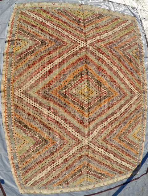Vintage Wool on Cotton Cicim Soumak Kilim 6’3” X 8’11”