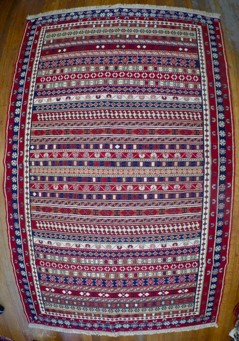 New Wool on Cotton Rahra Soumak 4’1” X 6’5”