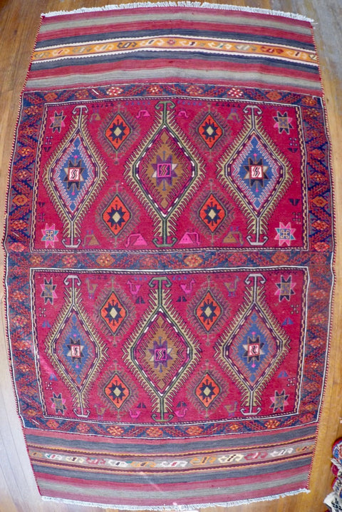 Vintage Wool on Cotton Soumak Soumak 3’10” X 6’9”