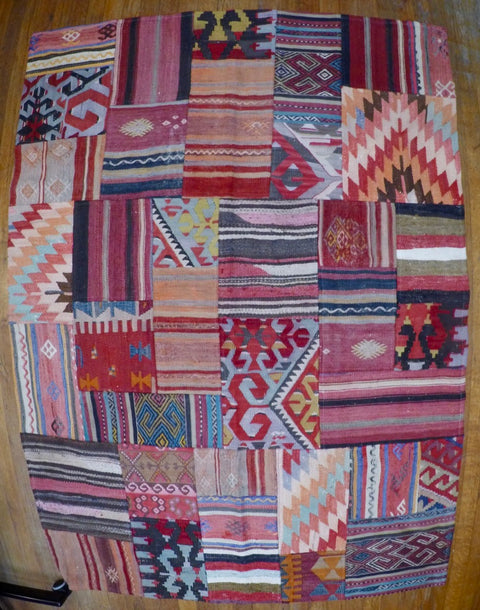 Vintage Wool on Wool Patchwork Kilim 4’1” X 5’8”