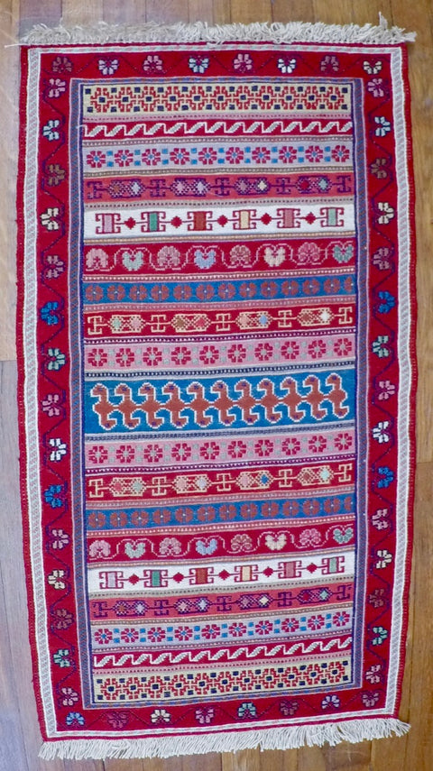 New Wool on Cotton Rahra Soumak 1’10” X 3’8”
