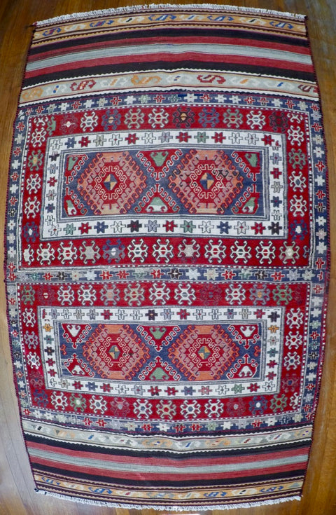 Vintage Wool on Cotton Soumak Soumak 3’8” X 6’11”