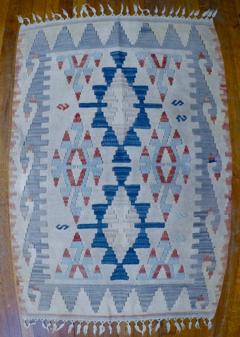 New Wool on Wool Kilim 2’7” X 3’11”