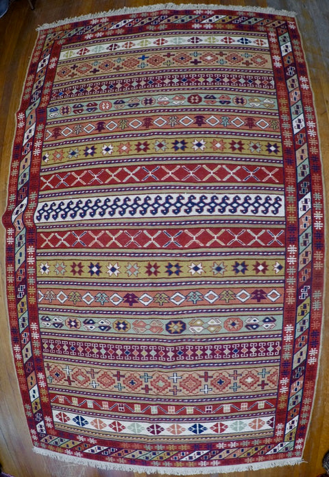 New Wool on Cotton Rahra Soumak 4’2” X 7’